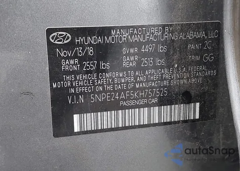 2019 Hyundai Sonata Se z USA, uszkodzony, nr VIN 5NPE24AF5KH757525